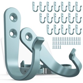 BREYDROK - 20 ganchos de pared de metal resistente, ganchos para colgar - una sola punta con 40 tornillos (abrigos y toallas), color azul claro