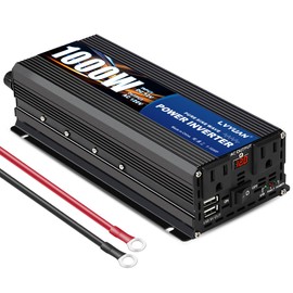 LVYUAN 1000 Watt Pure Sine Wave Power Inverter 12V to 110V/120V DC to AC Converter with Dual Sockets, Dual USB Ports, LED Display for Home Outdoor RV Car Power Inverter Power Adapter