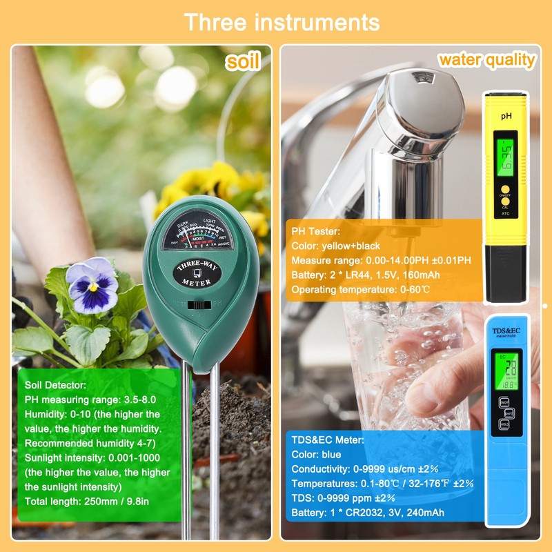 Professional PH Tester TDS/EC Test Pen Soil Moisture/PH/Sunlight Intensity Testers