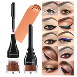 LSxia 2-in-1 Gel Eyeliner Set, Tattoo Eyeliner Waterproof Smudge Proof Gel Cream Eye liner Pot with Brush, High Pigment Eye Makeup for Women (Copper)
