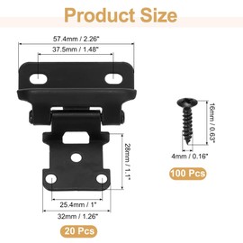 uxcell 20 Pack Self Closing Cabinet Hinges, 1/2" Overlay Cabinet Door Hinges Semi-Concealed Kitchen for Flush Mount Kitchen Door, Black