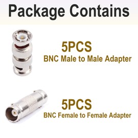 AIMHDUTY BNC Coupler Female to Female Connector 5-Pack and BNC Male to Male Adapter 5-Pack for CCTV Security Camera Adapter Extender Connector