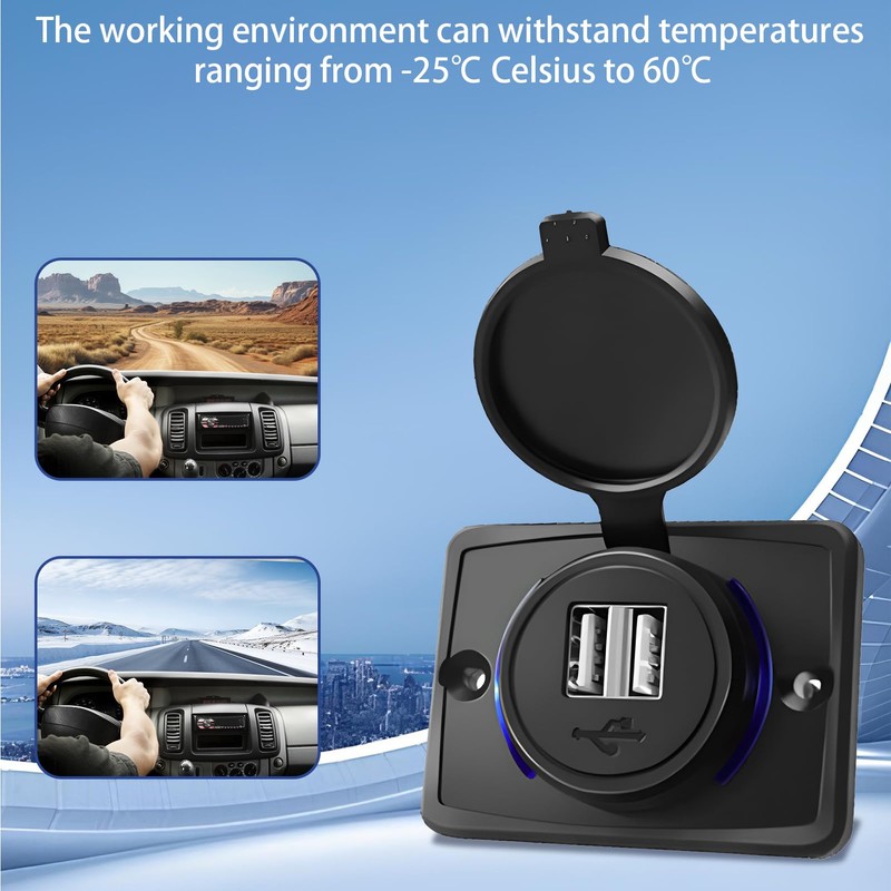 3.1 A Car Dual USB Plug Dual Port Waterproof 12V-24V