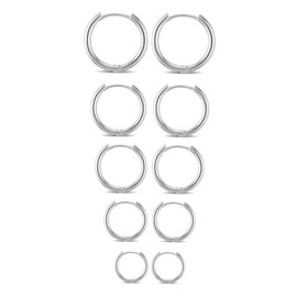 5 Pairs of Hoop Earrings Silver Small Earrings Silver Hoop Earrings Stainless Steel Women's Small Hoop Earrings Silver Hoop Earrings Silver Round 8/10/12/14/16 mm Men Women, Stainless Steel