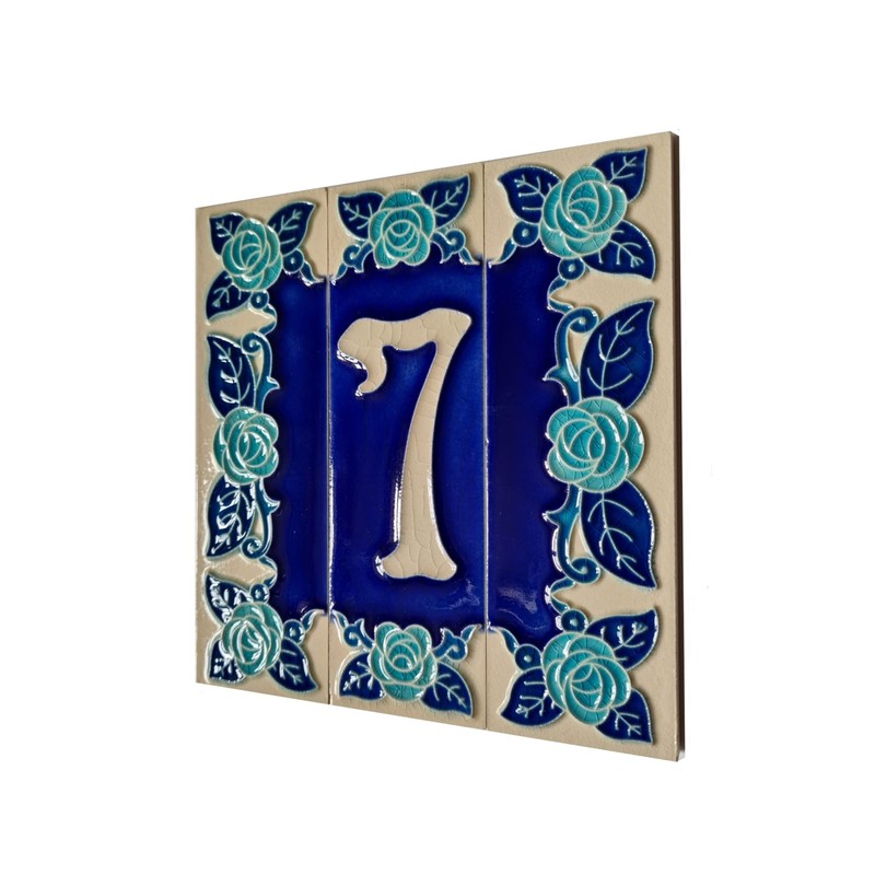 Phosphorescent Hand Painted Italian Ceramic Number & Letter Tiles House