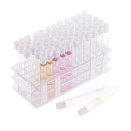 PATIKIL 60 Holes Test Tube Rack Set, 16mm Plastic Detachable Test Tube Holder Stand with 15ml Test Tubes Suitable for 16mm Dia Tube for Laboratory Scientific Experiments, White