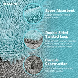 BESSONLE Car Drying Towels Extra Large Super Absorbent，1300 GSM Microfiber Drying Towels Car Detailing, 24in x 36in Car Towels Drying(1 Pack Blue/Grey)