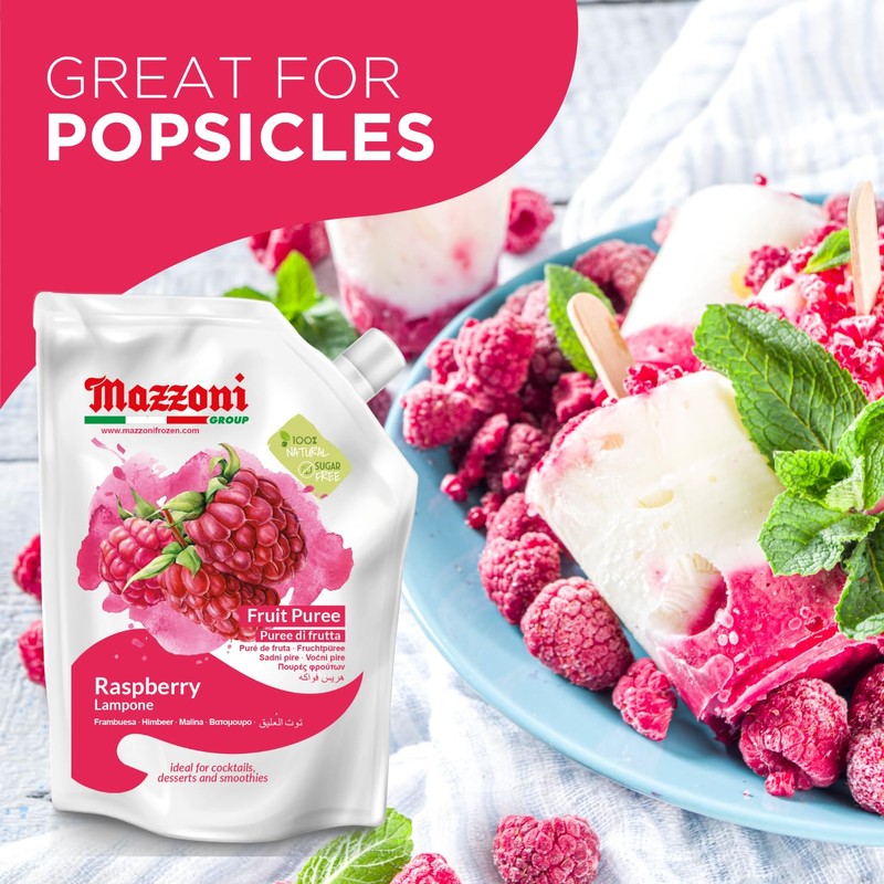 Mazzoni - Raspberry Puree, 100% Pure Raspberries, Just Fruit, No