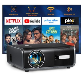 AuKing Projector, Built-in Apps & Auto Focus, 2026 Upgraded Mini Projector, Full HD 1080P Home Theater Video Projector, Compatible with HDMI/USB/AV/Smartphone/TV Box/Laptop(Black)