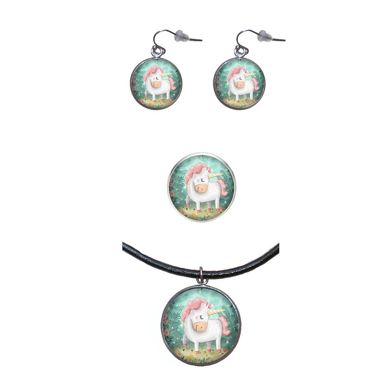 Verstellbarer Edelstahlring, 25mm Durchmesser, Handgemachte Illustration Einhorn