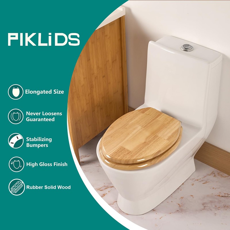 Toilet Seat, Solid Wood, Rubber Wood, High Gloss Finish, PIKLiDS
