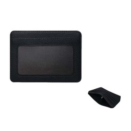 TayloHil Slim Card Holder Wallet, Black faux crocodile leather, Multiple Card Slots with ID Window, Minimalist Design (Black)