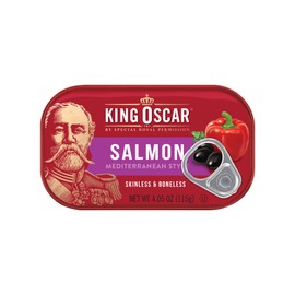 King Oscar Premium Salmon in Olive Oil, Mediterranean Style, 4.05-Ounce Cans (Pack of 12, Packaging May Vary), Skinless & Boneless Salmon