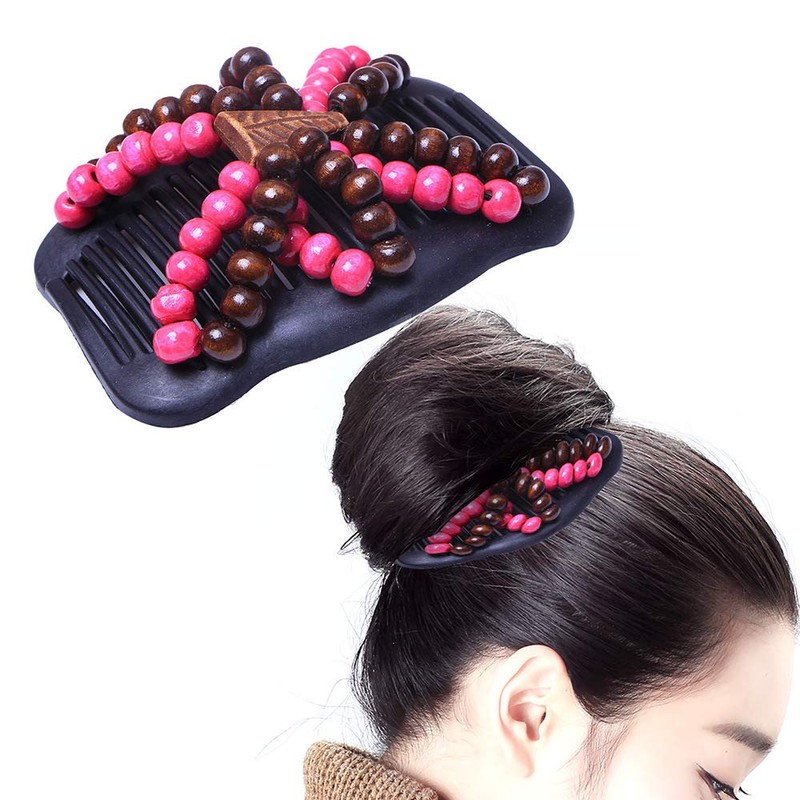 LOVEF 3 Pcs Women Magic Hair Combs Wood Beaded Stretch