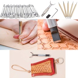 Dorhui Leather Craft Tools Kit, Leather Working Tools and Supplies Leather Craft Stamping Tool Waxed Thread Groover Awl Stitching Punch Hole for Leather Artworks 2024 New Year Gifts