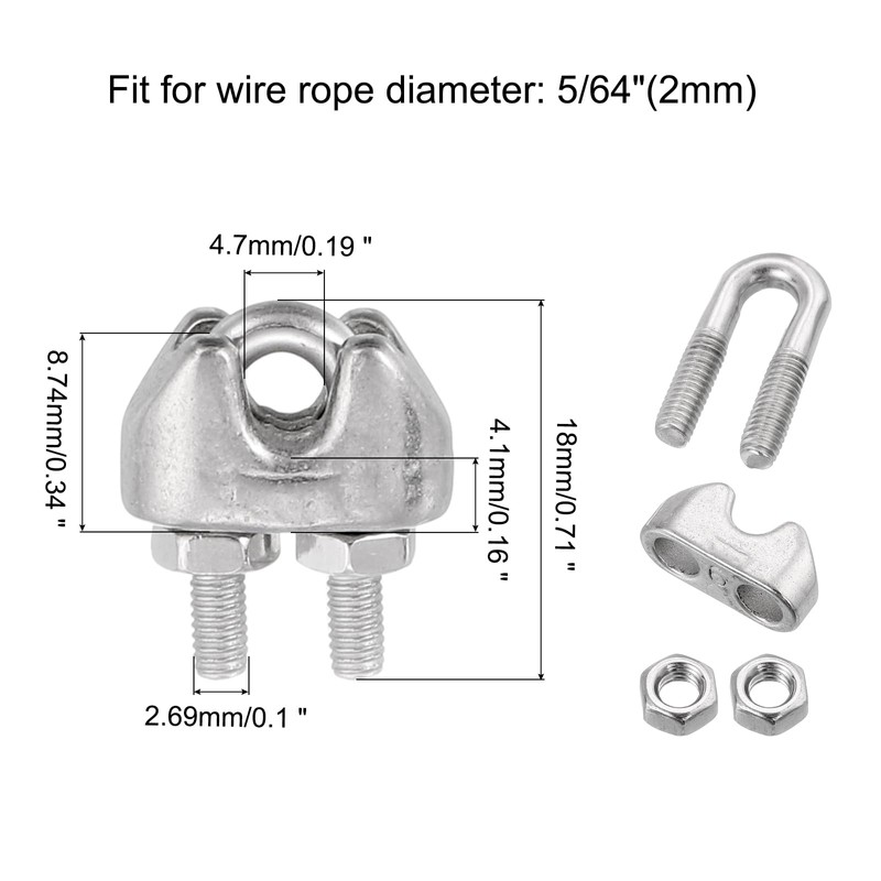 sourcing map M2 Wire Rope Accessory Set for 2mm Dia