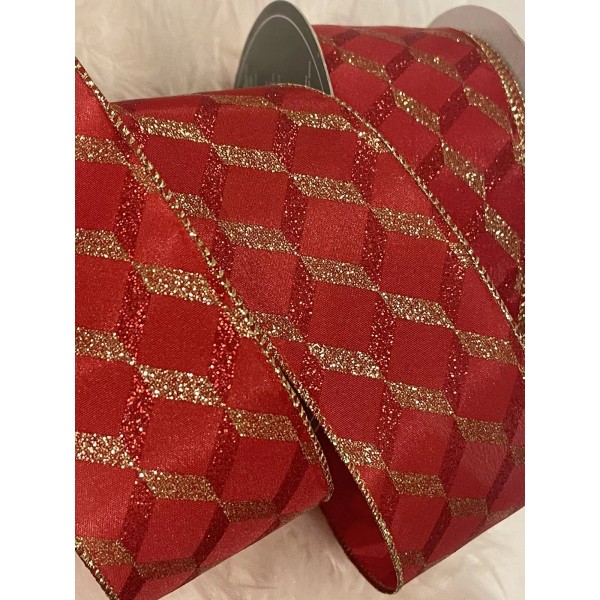 Premium Red & Sparkly Gold Ribbon 2.5” Premium CHRISTMAS Wired