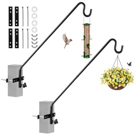 2 Packs Extended Fence Deck Heavy Duty Bird Feeder Hook, 360 Degree Rotary and Length Adjustable Plant Bracket for Bird Feeders Planters Suet Baskets Lanterns Wind Chimes and More