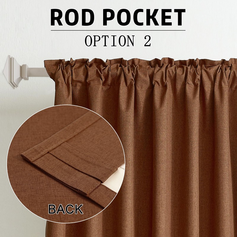 DUALIFE 120 Inch Extra Long Linen Rust Curtains Floor to