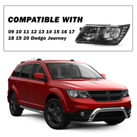 SOCKIR Headlight Assembly Set Fits for 2009-2020 Dodge Journey OE Replacement Headlamp Black Housing with Clear Reflector