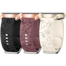 3 Pack Flower Engraved Bands Compatible with  Galaxy Watch 7 6 5 4 FE Band 40mm 44mm,galaxy Watch 5 Pro 45mm,galaxy  2,Galaxy Watch 3,20mm  Replacement  Watch Strap for Women - Color: Brown/Milk Tea/Starlight, Size: 20mm