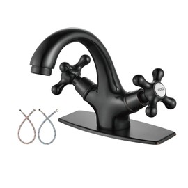 Aolemi Oil Rubbed Bronze Bathroom Sink Faucet Single Hole Double Handle Cross Knobs Vanity Sink Basin Mixer Tap Deck Mount with Cover Plate Without Pop Up Drain