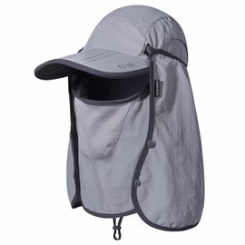 GADIEMKENSD Foldable Fishing Sun Hat with Neck Flap Face Cover Sun Protection Cool Baseball Cap Adjustment Covering Removable Legion Hat for Fishing Garden Outdoor Hiking Work Light Gray