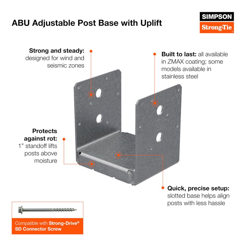 Simpson Strong-Tie ABU66Z ABU ZMAX Galvanized Adjustable Standoff Post Base