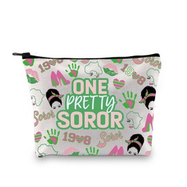 GJTIM Sorority Makeup Bag Paraphernalia Gift Pink and Green Black Greek Sorority Gift One Prettty Soror Zipper Pouch for Soror Black Womens (One Pretty Bag)