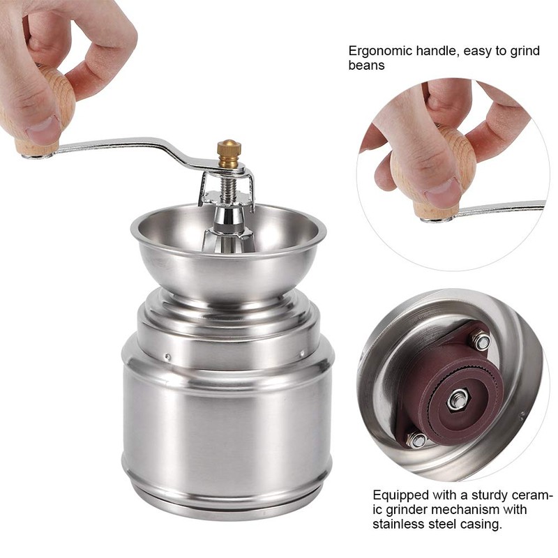 Portable Stainless Steel Manual Coffee Grinder Convenient Adjustable Coffe Bean
