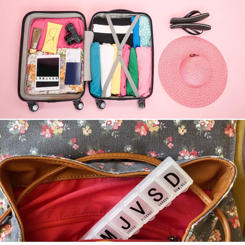Travel Pill Box + 1 Weekly Pill Box in Spanish