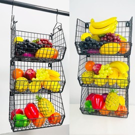 3 Tier Hanging Foldable Wire Baskets Closet Organizer Clothes Shelves Countertop Caddy Bin Wall Mount Shelf Wire Storage Basket Bins for Clothing Handbags Snacks Drinks Fruits