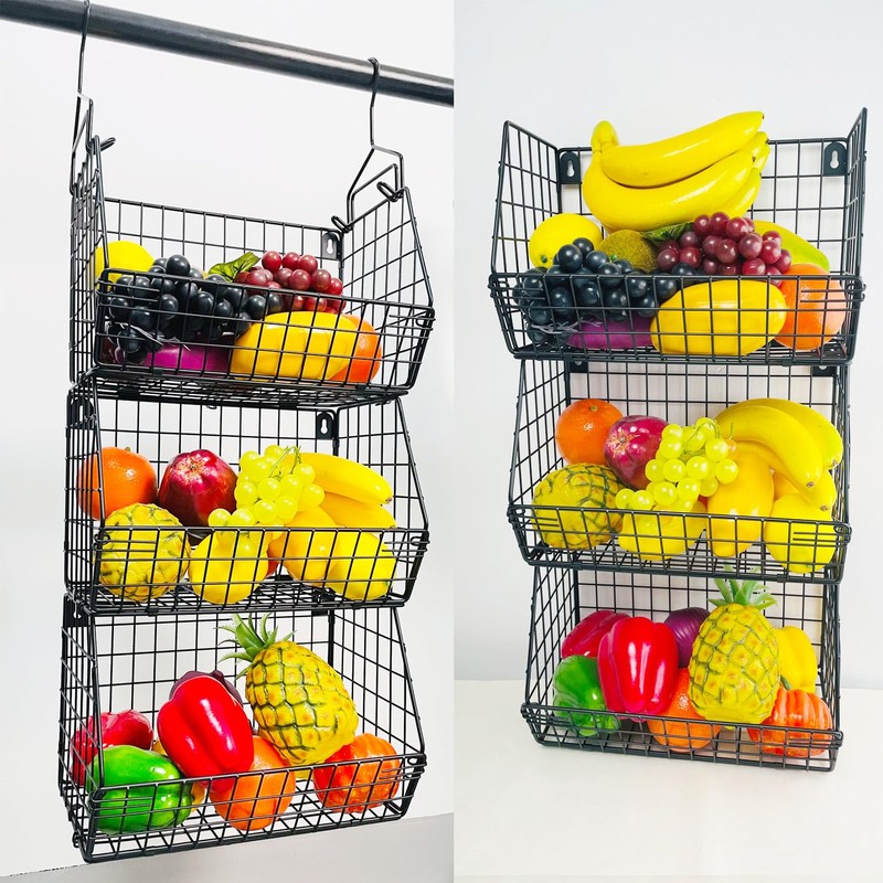 3 Tier Hanging Foldable Wire Baskets Closet Organizer Clothes Shelves
