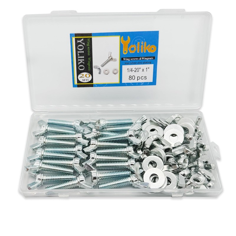 Yoliko 20 Sets (80 Pcs Total) Silver Zinc Coated 1/4"-20
