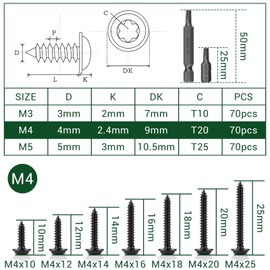 TXXATX M4 x 16 mm Flat Head Screws Stainless Steel Pack of 70 Pan Head Screws Wood Screws Wood Screws with Torx Drive A2 V2A Screws Black with 2 T20 Torx Bits for Table Legs Furniture