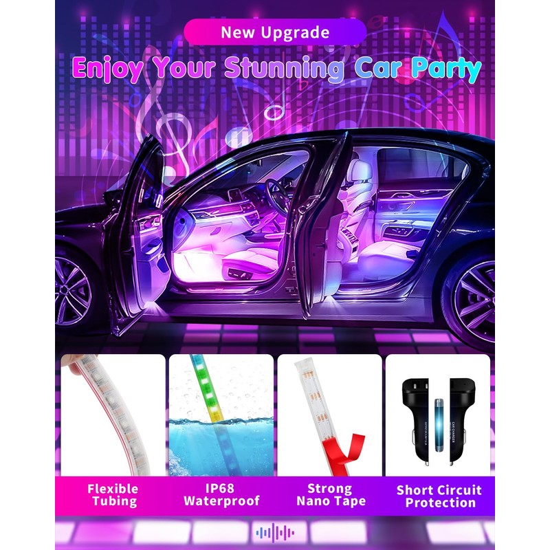 GLL RGBIC Car Interior Lighting, Ambient Lighting, Improved Dual Line