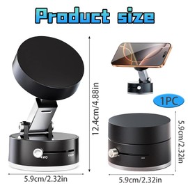 YREYBN Vacuum Suction Magnetic Phone Holder, Foldable & Retractable, Magnetic Suction Phone Mount, Universal Compatibility, Double-Sided Magnetic Phone Holder for All Phones (Black)