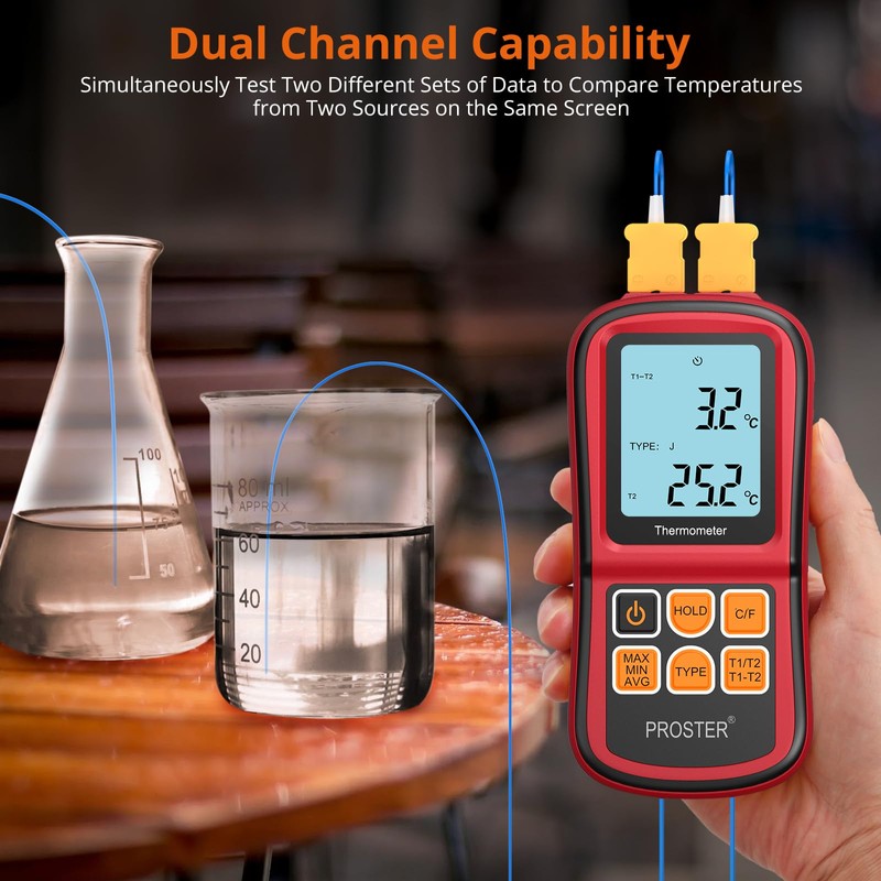 Proster Digital Thermometer Dual Channel Thermocouple Thermometer with Two K-