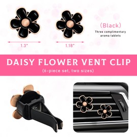 povtii 6PCS Car Air Vent Clip, Daisy Flower Car Scents Air Freshener Clip with 6 Fragrance Piece, Decorative Auto Air Conditioning Clip for Women Girl, Universal Car Accessories (Black)