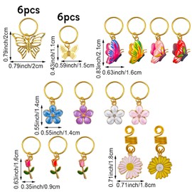 25PCS Gold Butterfly Braid Clips, Hair Jewelry for Braids, Multi Style Hair Cuffs Colorful Flower Pendant Charms for Braids for Women Girls Rave Festival Hairstyle Decoration