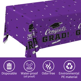 Gatherfun Graduation Party Decorations, Gongrats Grad Tablecover for Graduation Party Supplies, 3 pcs Purple Table Cloths, 54"x108"