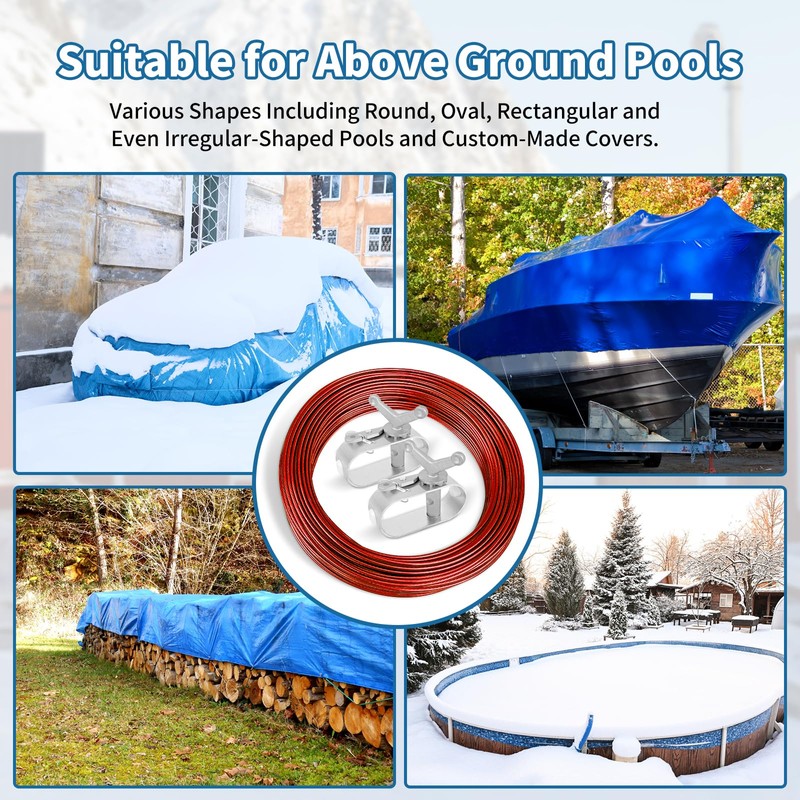 100ft Pool Cover Cable & 2 Winch Suitable for Above