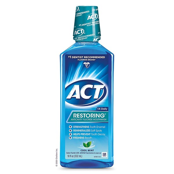 Act Anti-Cavity Fluoride Rinse Icy Cool Mint, 18 Ounce (Value Pack of 2)