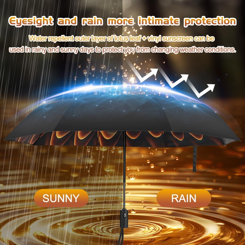 ZUOYOUZ Compact Travel Umbrella,Automatic,Lightweight,Windproof Strong,Folding Umbrella with Pattern for Rain&Sun-Men&Women