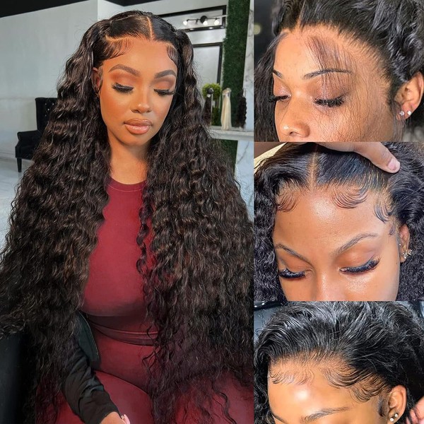 26 Inches (65 cm) 13 x 4 HD Lace Front Wig Human Hair Water Wave Real Hair Wig 180% Density Women's Real Hair Brazilian Human Hair Lace Front Wigs Pre Plucked Curly Wig 65 cm