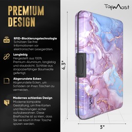 TopMost RFID Blocking Aluminium Wallet Credit Card Holder for Men and Women - Slots for 12 Cards and Bills, Marble Texture, 11 x 7.5 x 2 cm, Card and Bill Holder