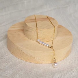 Pearl Pendant Necklace Cute Faux Pearl Y Shape Sweater Chain Jewelry for Women Girls Teens (Gold)