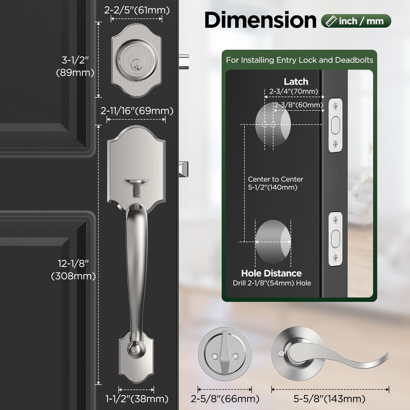 MAXECURITY Silver Front Door Handle and Deadbolt Set, Classic Lock