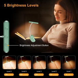 Gritin Rechargeable Book Light for Reading in Bed with 19 LED &Memory Function-Eye Caring 3 Color Temperatures, 5 Brightness Levels, 80 Hrs Runtime Flexible Goose Neck Clip on Book Light-Cyan