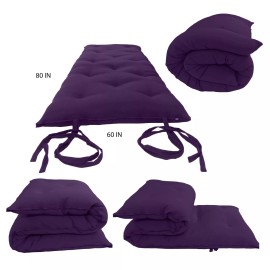 Danfuton Queen Japanese Floor Rolling Mattress, Cotton Shiki Futon Bed 3 x 60 x80 Purple